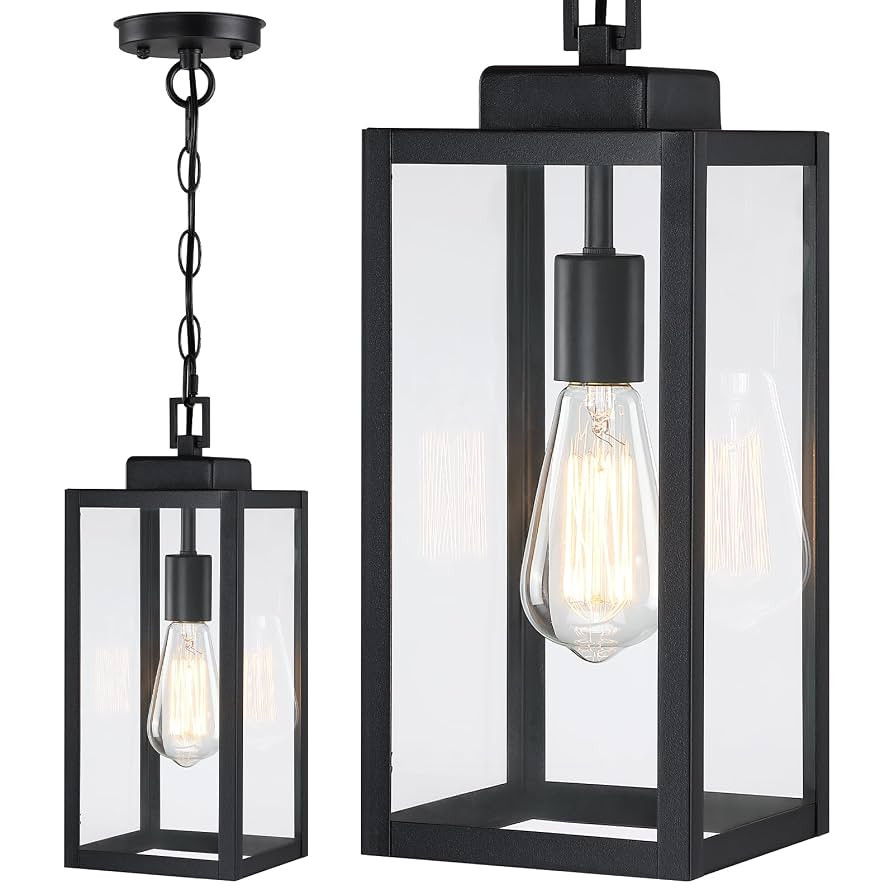 15'' Outdoor Pendant Light, Modern Outside Chandelier Outdoor Hanging Lantern Light, Matte Black ... | Amazon (US)