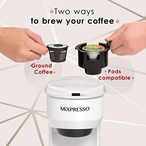 Mixpresso Single Serve Coffee Brewer, K Cup Compatible & Ground Coffee, White | Walmart (US)