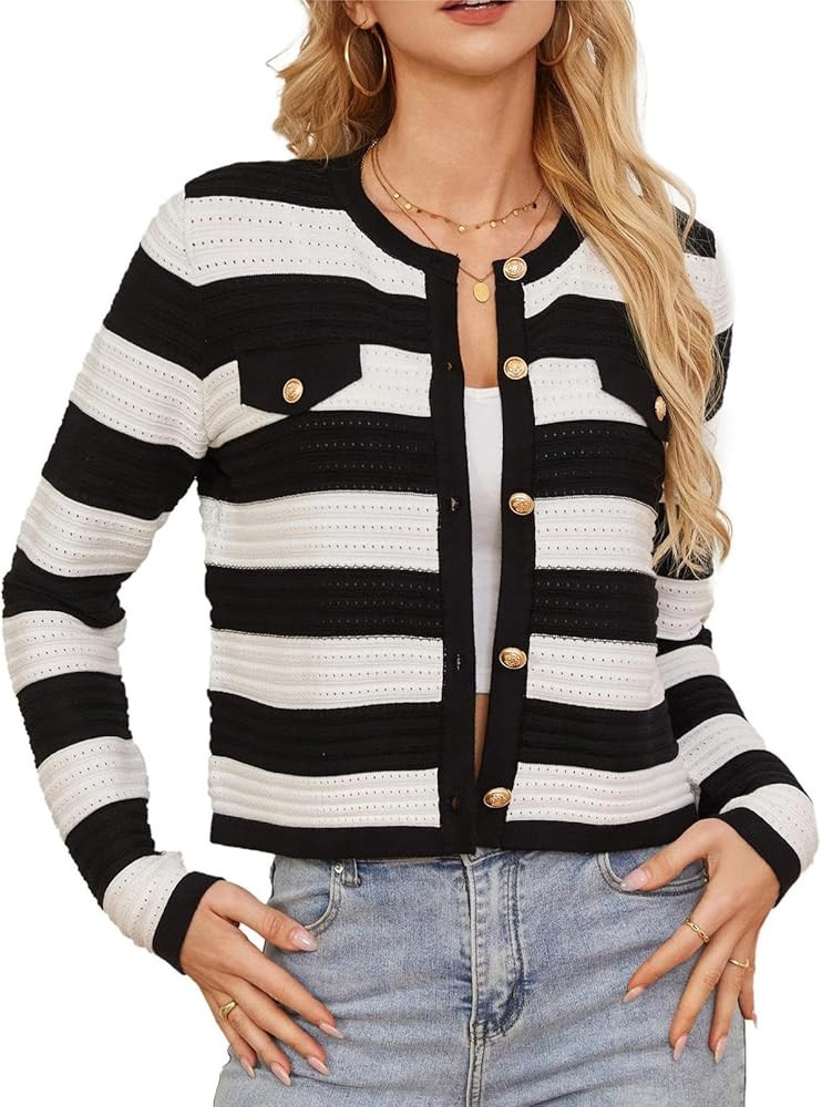 GRACE KARIN Women's Cardigan Long Sleeve Crew Neck Button Down Knitwear Vintage Sweater Cardigans | Amazon (UK)