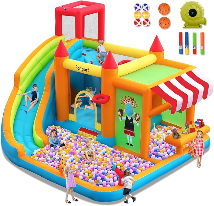 FBSPORT Inflatable Bounce House Water Slide, Bounce House for Kids with Toy Market Stand Splash P... | Amazon (US)