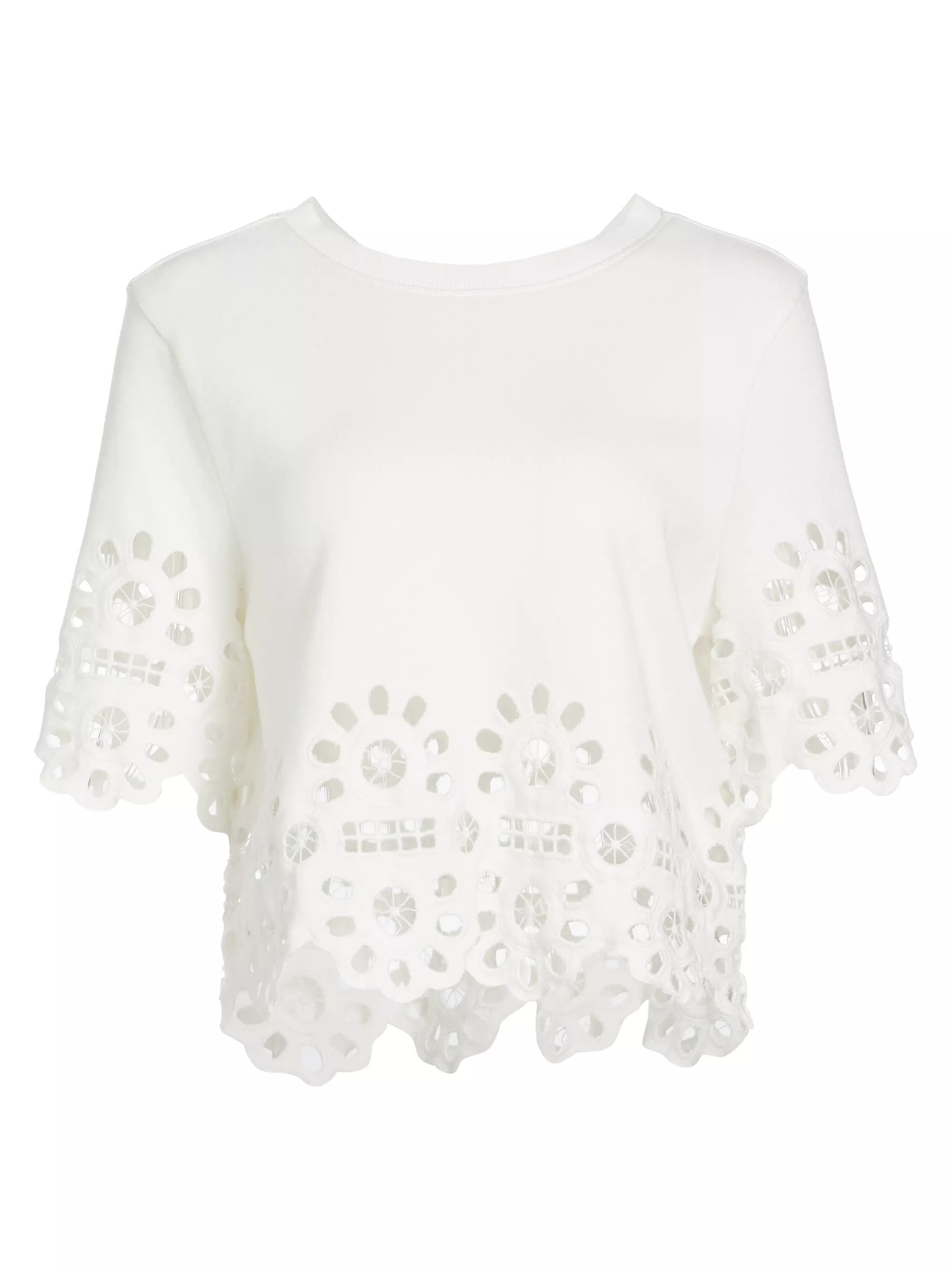 Shop Sea Elysse Embroidered Short-Sleeve Sweater | Saks Fifth Avenue | Saks Fifth Avenue