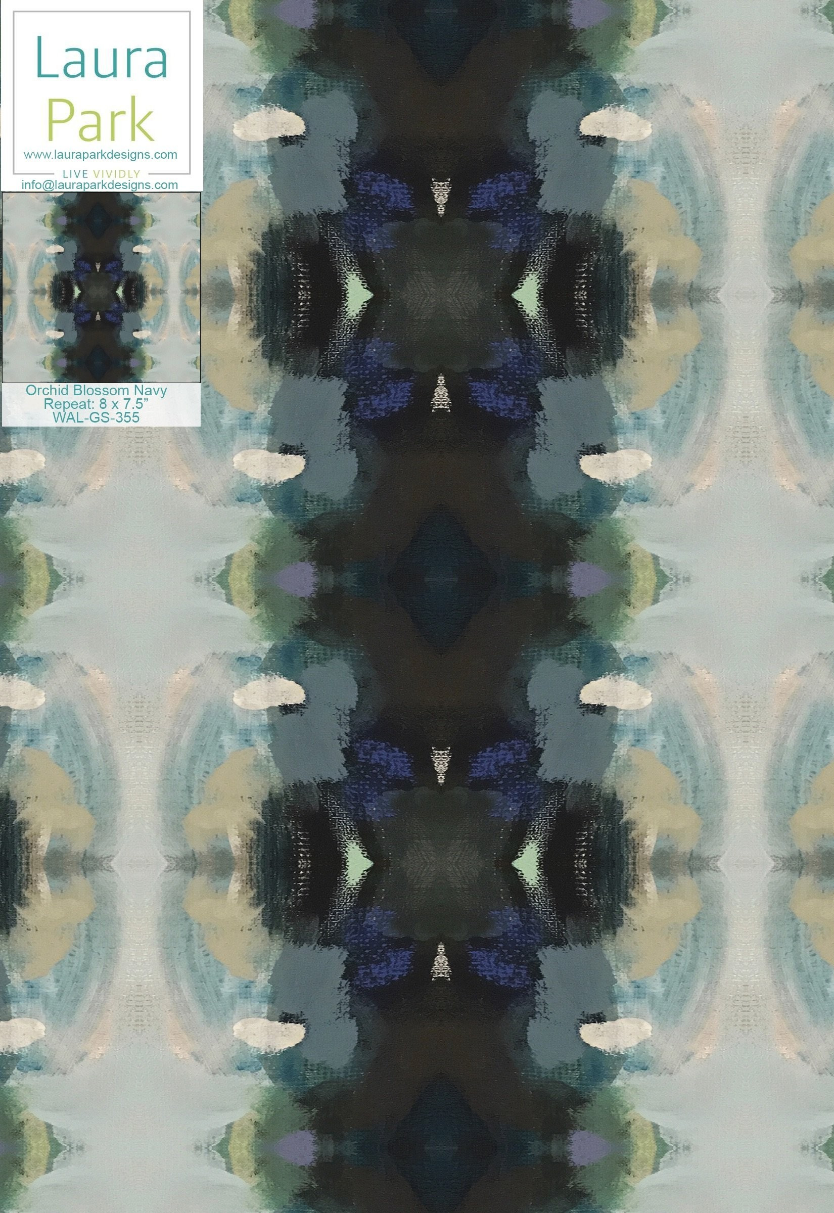 Orchid Blossom Navy Wallpaper NEW | Laura Park Designs