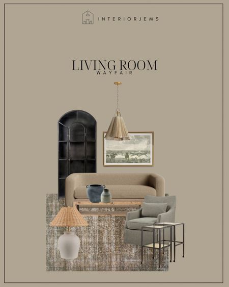 Wayfair living room, get the look, modern sofa, beige sofa, comfy, accent chair, slipcover, lounge chair, black arched cabinet, large cabinet, coffee table, Moody rug from Loloi, new pendant, light, one of a kind lighting, bedroom, lighting, table lamp, rattan, shade lamp

#LTKsalealert #LTKhome #LTKstyletip