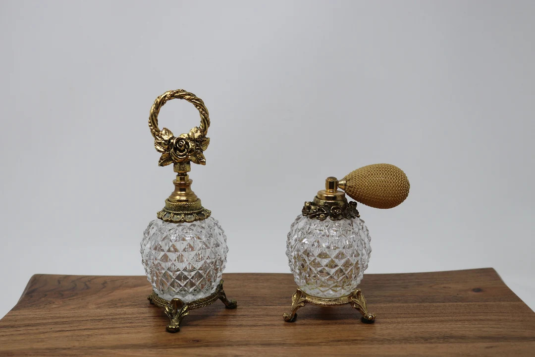 Vintage Gold and Crystal Perfume Bottle Duo - Etsy | Etsy (US)