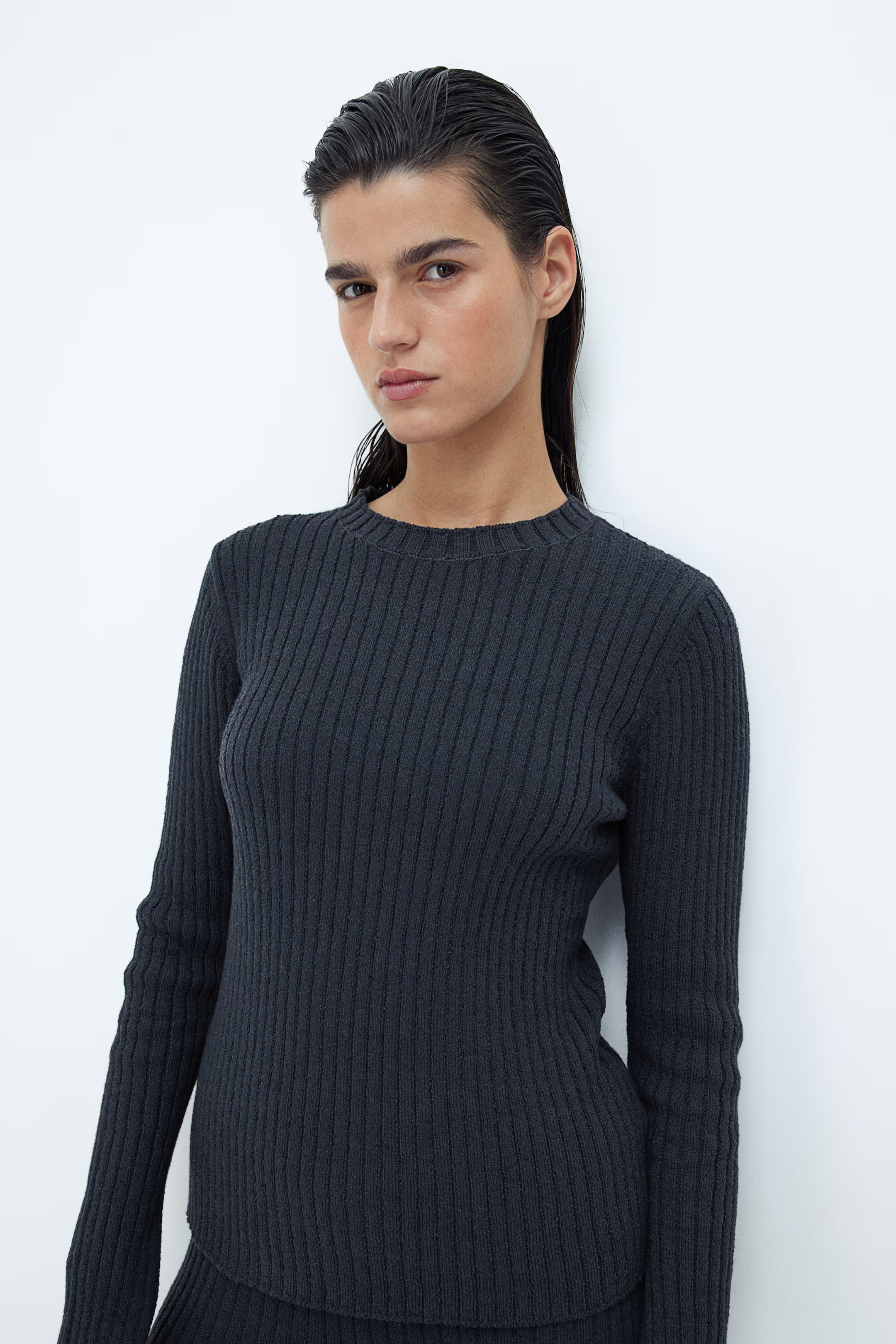 Rib-knit top - Dark grey - Ladies | H&M GB | H&M (UK, MY, IN, SG, PH, TW, HK)