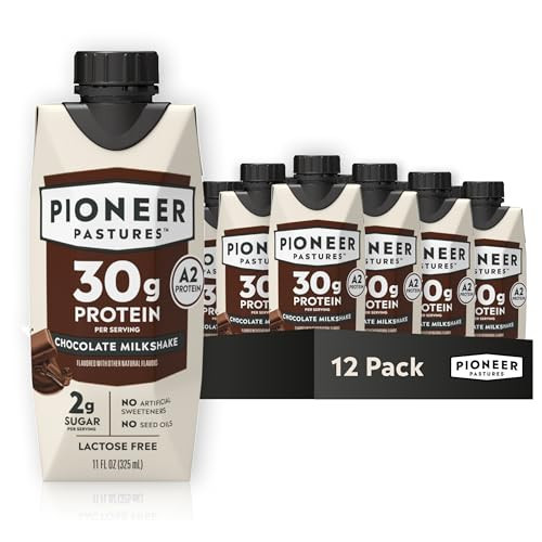Pioneer Pastures - High Protein A2 Milkshakes - Chocolate - A2 Nutritional Milk, 30g Protein, 2g Sugar, No Artificial Sweeteners, No Seed Oils - All-Natural, Breakfast Shake, Meal Replacement, Workout - 11oz, 12 Pack | Amazon (US)