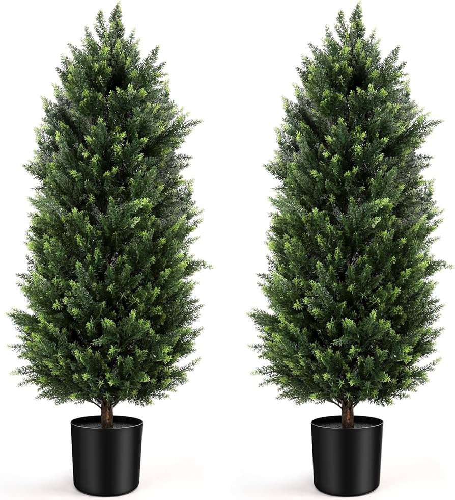 Artificial Cedar Topiary Trees 4FT Set of 2 Potted Outdoor Cypress Tree | Amazon (US)