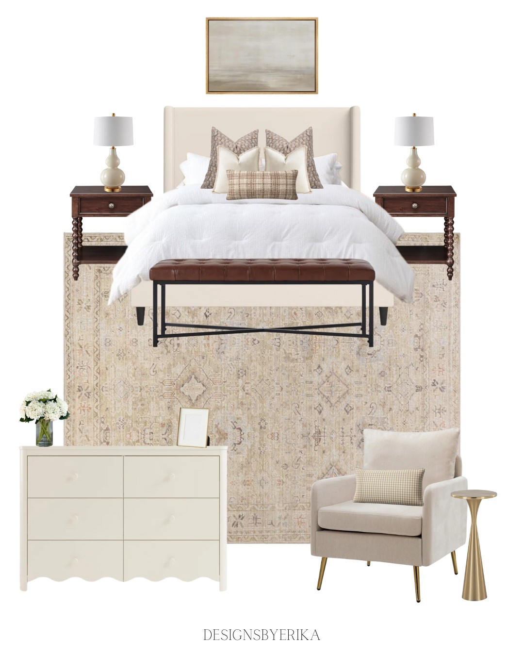 This bedroom design exudes a warm and inviting atmosphere with a blend of classic and modern elements. The neutral color palette, soft textures, and elegant furniture pieces create a cozy yet sophisticated space. 

#LTKHome