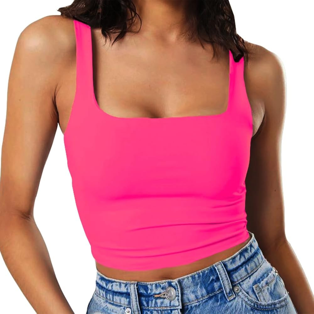 Artfish Women's Sleeveless Strappy Tank Square Neck Double Layer Workout Fitness Casual Basic Cro... | Amazon (US)