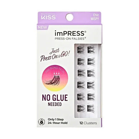 KISS imPRESS Falsies Press On Self Adhesive Eyelashes Chic Black 12 Lash Clusters | Walmart (US)
