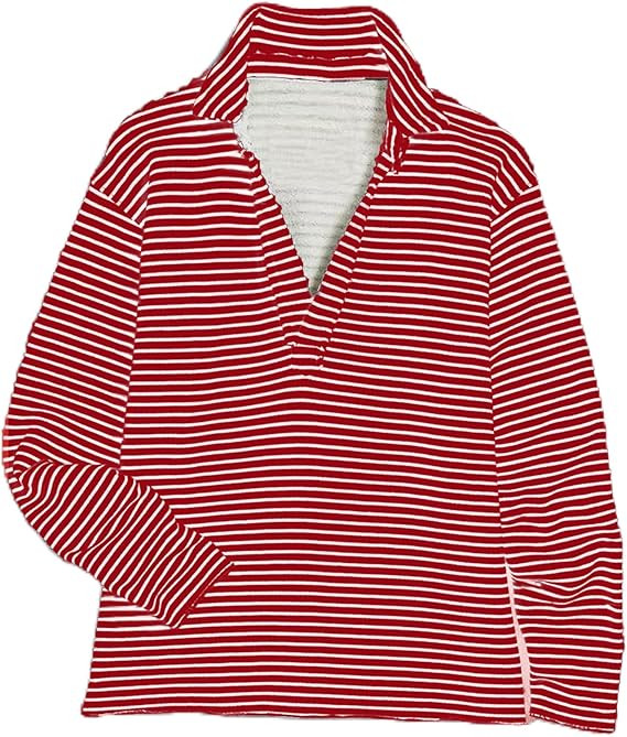 Zontroldy Women's Casual V Neck Pullover Sweatshirt Long Sleeve Solid Color/Stripe Polo Collared ... | Amazon (US)