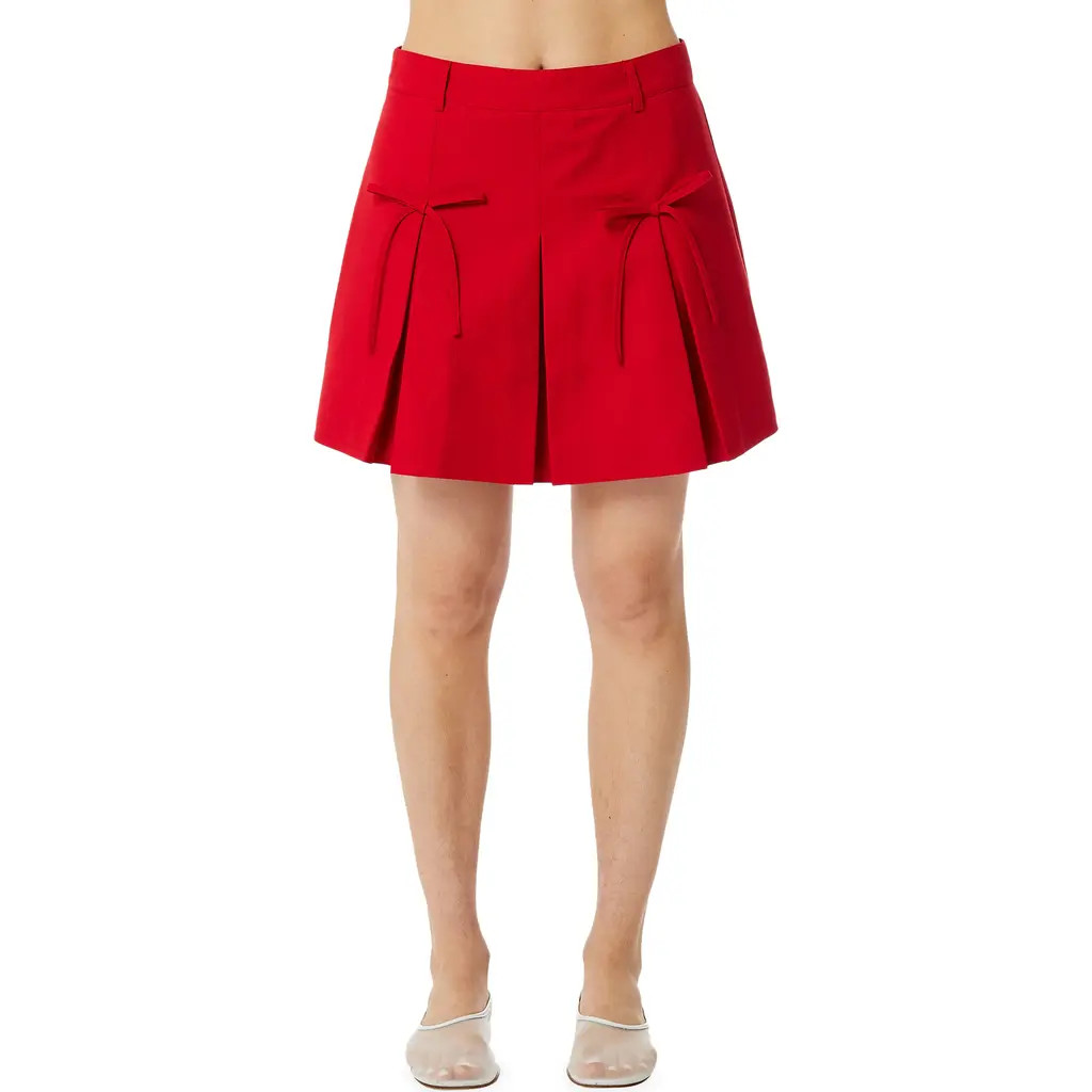 Find Me Now Pleated Bow Miniskirt in Red at Nordstrom, Size Large | Nordstrom