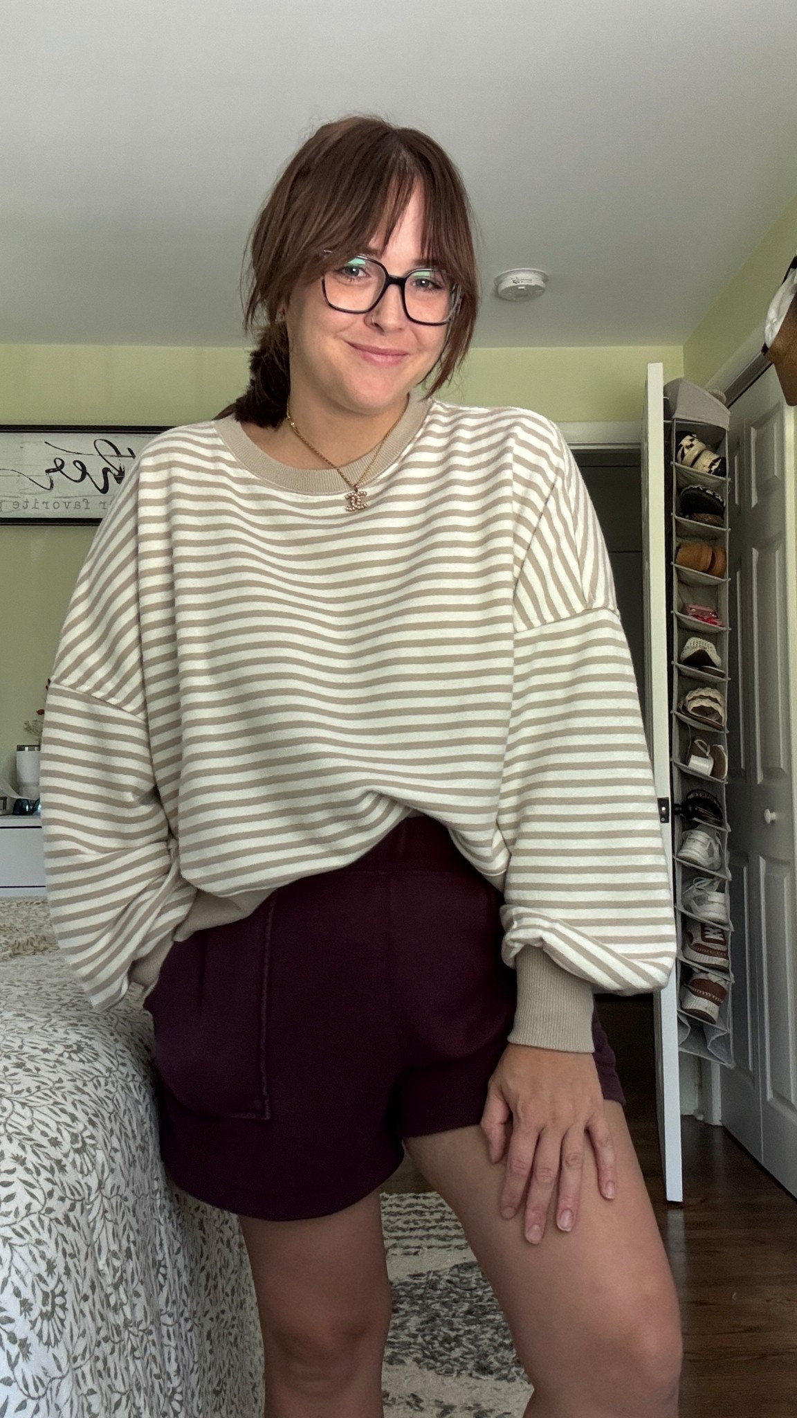 Loungewear and matching pjs are my love language 

Sweatshorts: true to size. Wearing a large

Striped sweatshirt: runs slightly oversized. I sized down one to a medium. Normally a large



#ltksalealert #ltkmidsize #ltkseasonal