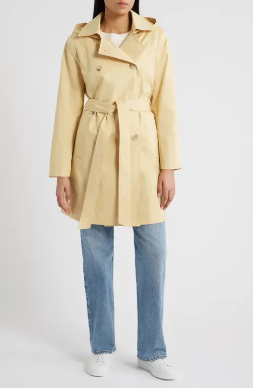 Sam Edelman Hooded Belted Double Breasted Trench Coat in Butter at Nordstrom, Size Large | Nordstrom