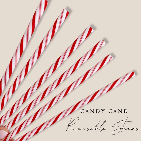 Candy Cane Reusable Straw - 9 inches long - Cold Cup Straw- Christmas Straw Holidays Red White Ca... | Etsy (US)