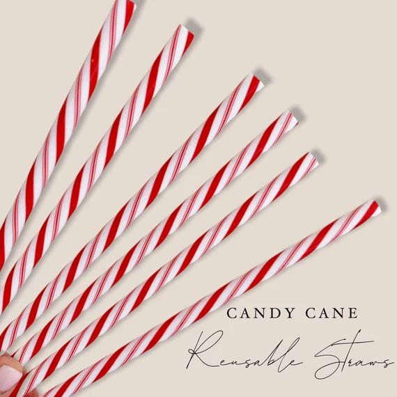 Candy Cane Reusable Straw - 9 inches long - Cold Cup Straw- Christmas Straw Holidays Red White Ca... | Etsy (US)