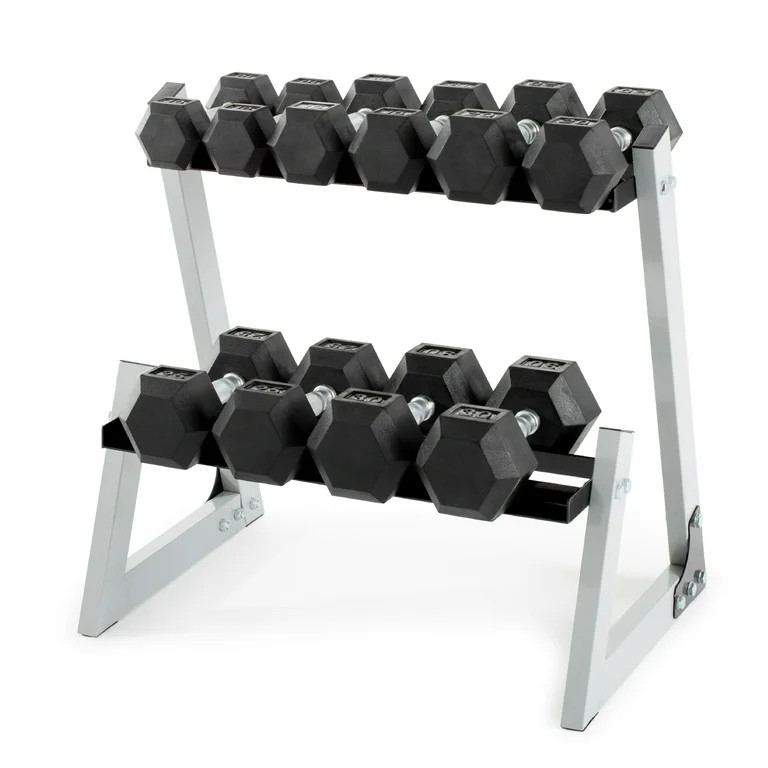 Weider 200 lb. Rubber Hex Dumbbell Weight Set with Weight Rack - Walmart.com | Walmart (US)