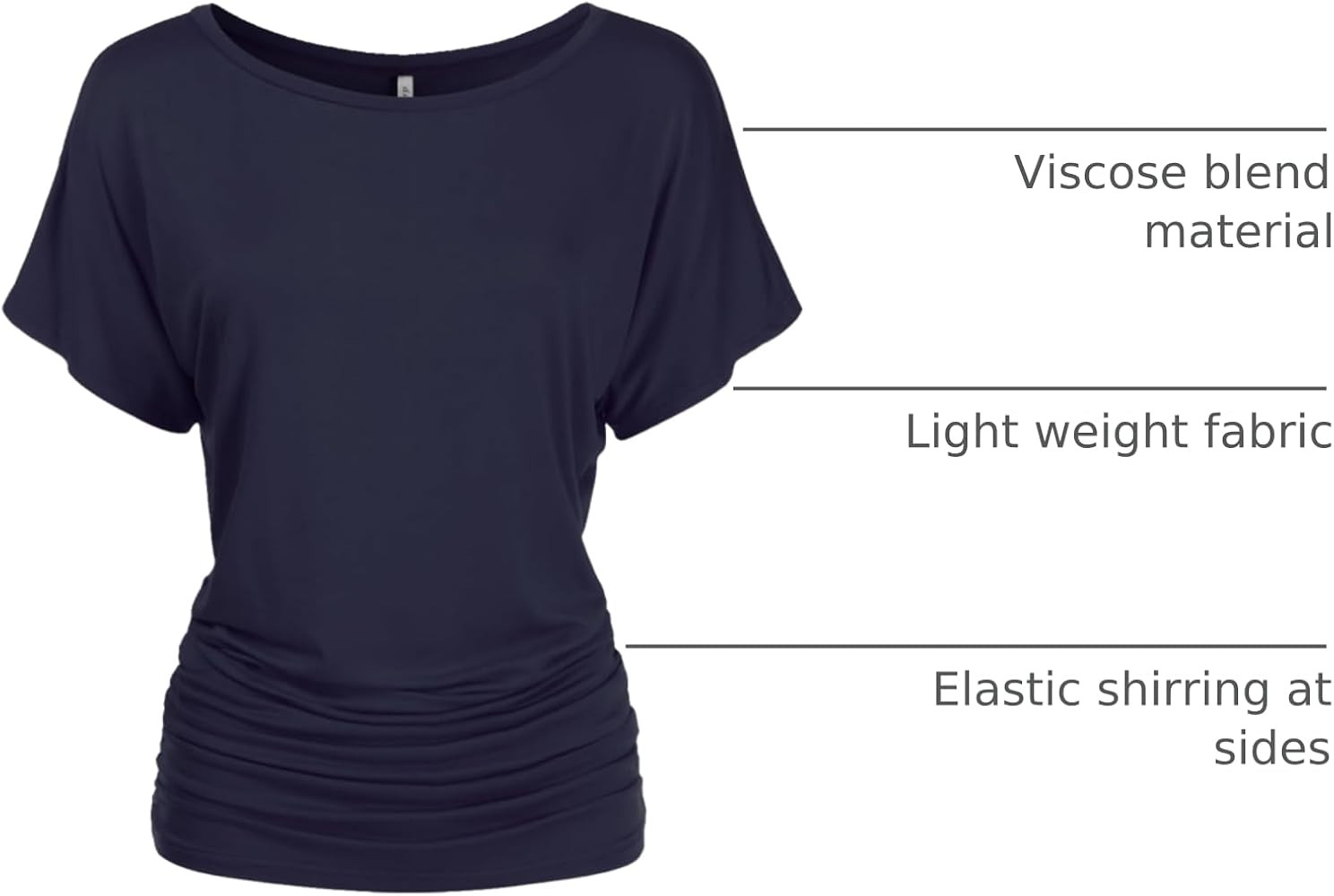 Women's Short Sleeve Boat Neck Dolman Top with Side Shirring (S-XXL) | Amazon (US)