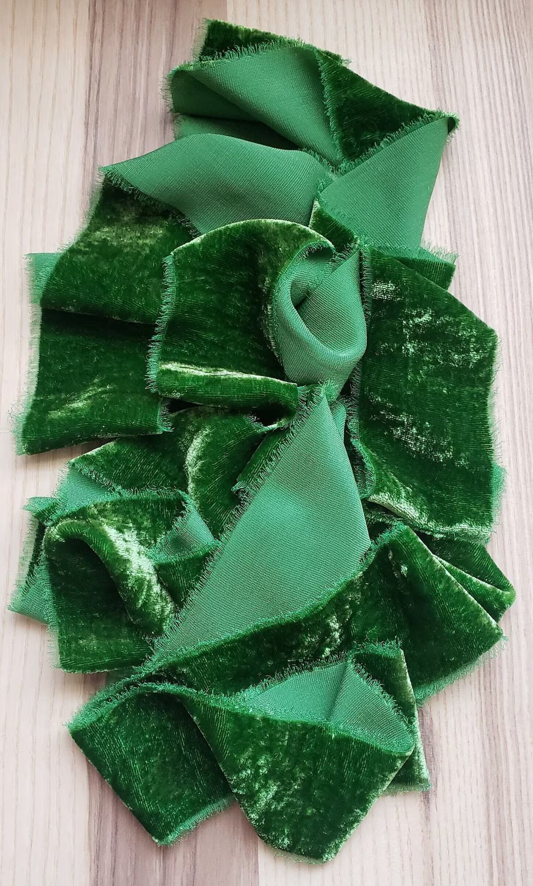 NEW COLOR - Forest Green Silk Velvet Ribbon; Bridal Bouquet, invitations; hand ripped; wedding ph... | Etsy (US)