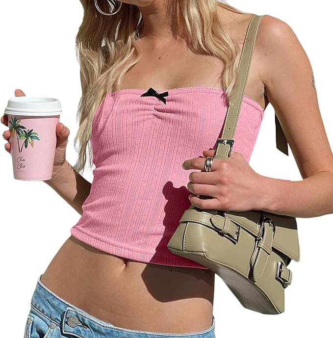 ANGELBEE Womens Lace Mesh Crop Tube Tops Sexy Off Shoulder Y2K Style Tank Top Slim Strapless Back... | Amazon (US)