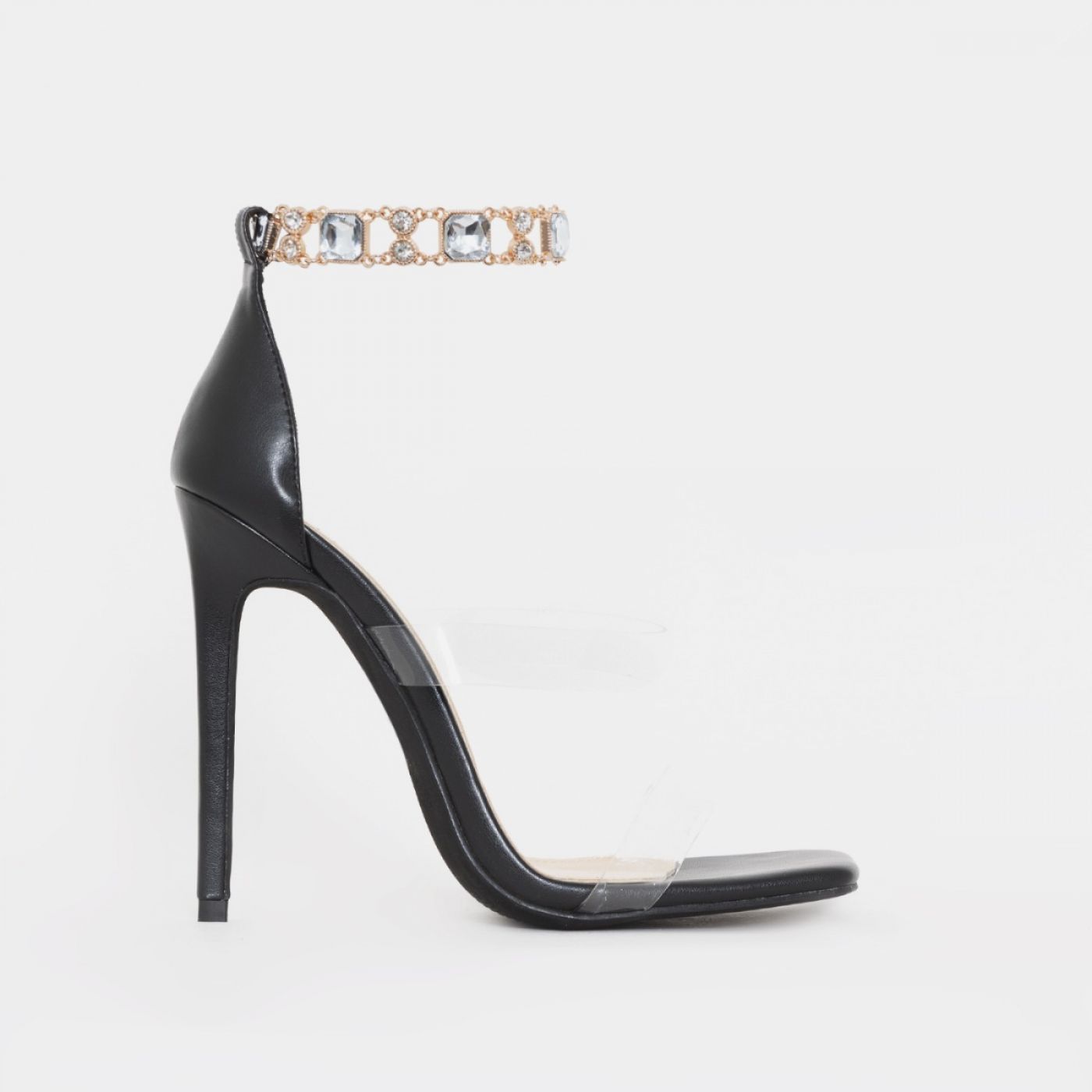 Moriah Black Clear Diamante Chain Stiletto Heels | Simmi Shoes