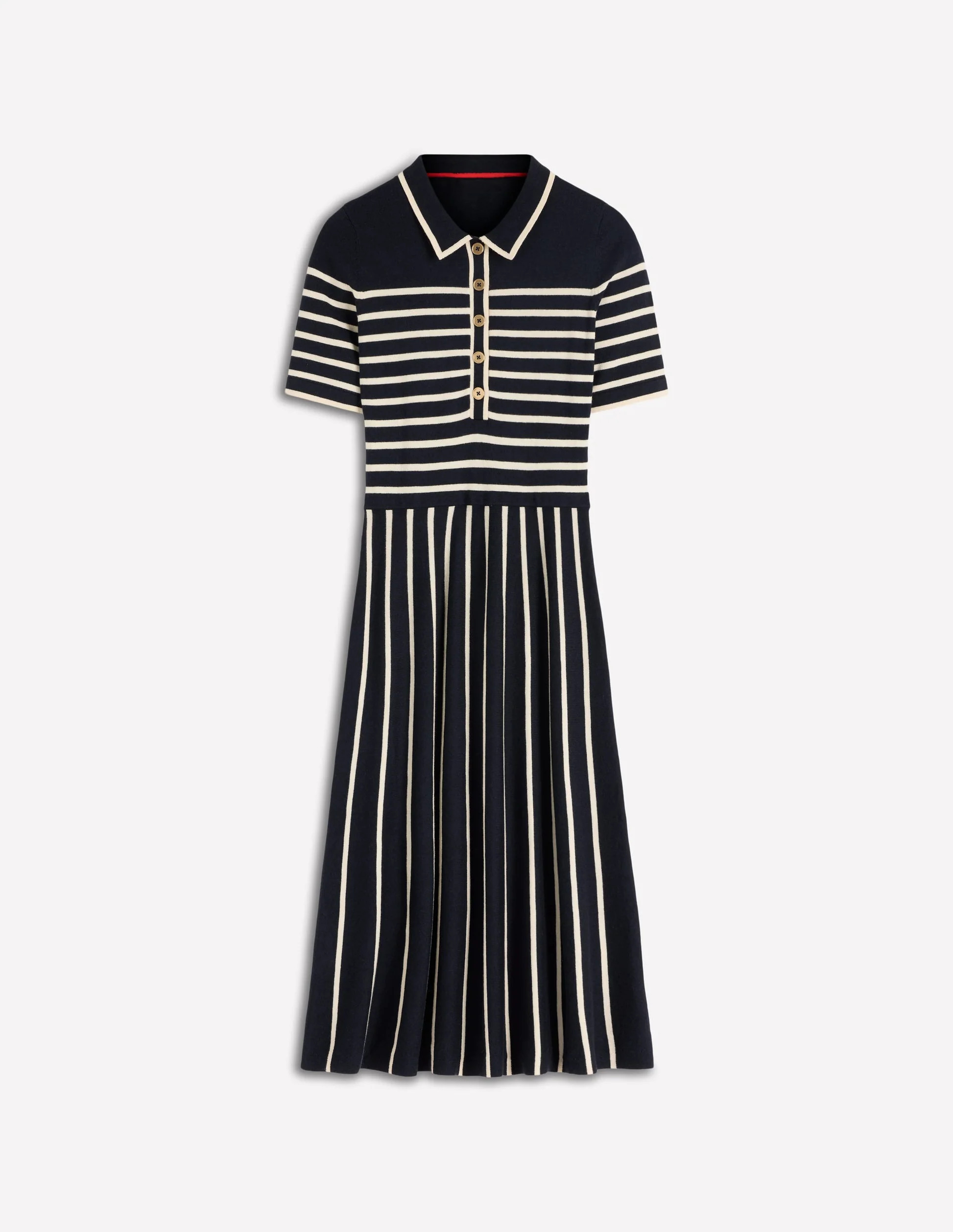 Collared Knitted Midi Dress-French Navy and Ivory Stripe | Boden (US)