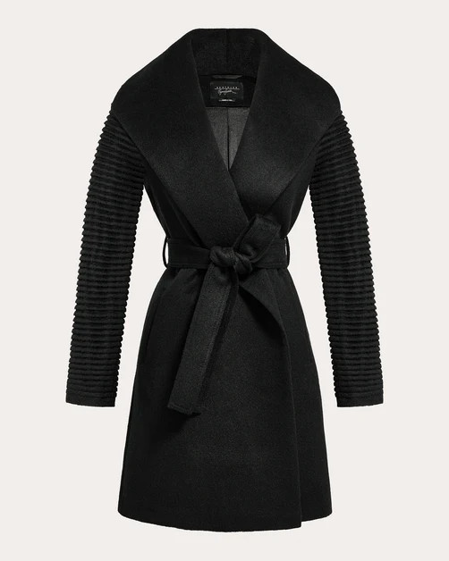 Rib-Sleeve Shawl-Collar Midi Wrap Coat | Olivela