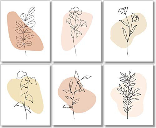 Line Art - Minimalist Decor - Floral Abstract Prints (Set of 6) - 8x10 - Unframed | Amazon (US)