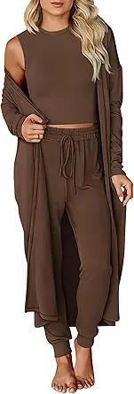 KIRUNDO 3 Piece Lounge Sets for Women Airport Travel Vacation Outfits 2026 Fall Cardigan Matching... | Amazon (US)