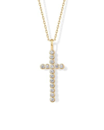 PAVOI 14K Yellow Gold Plated Cubic Zirconia Cross Pendant Necklace for Women | Linear Bezel CZ Religious Cross Faith Pendant | Amazon (US)