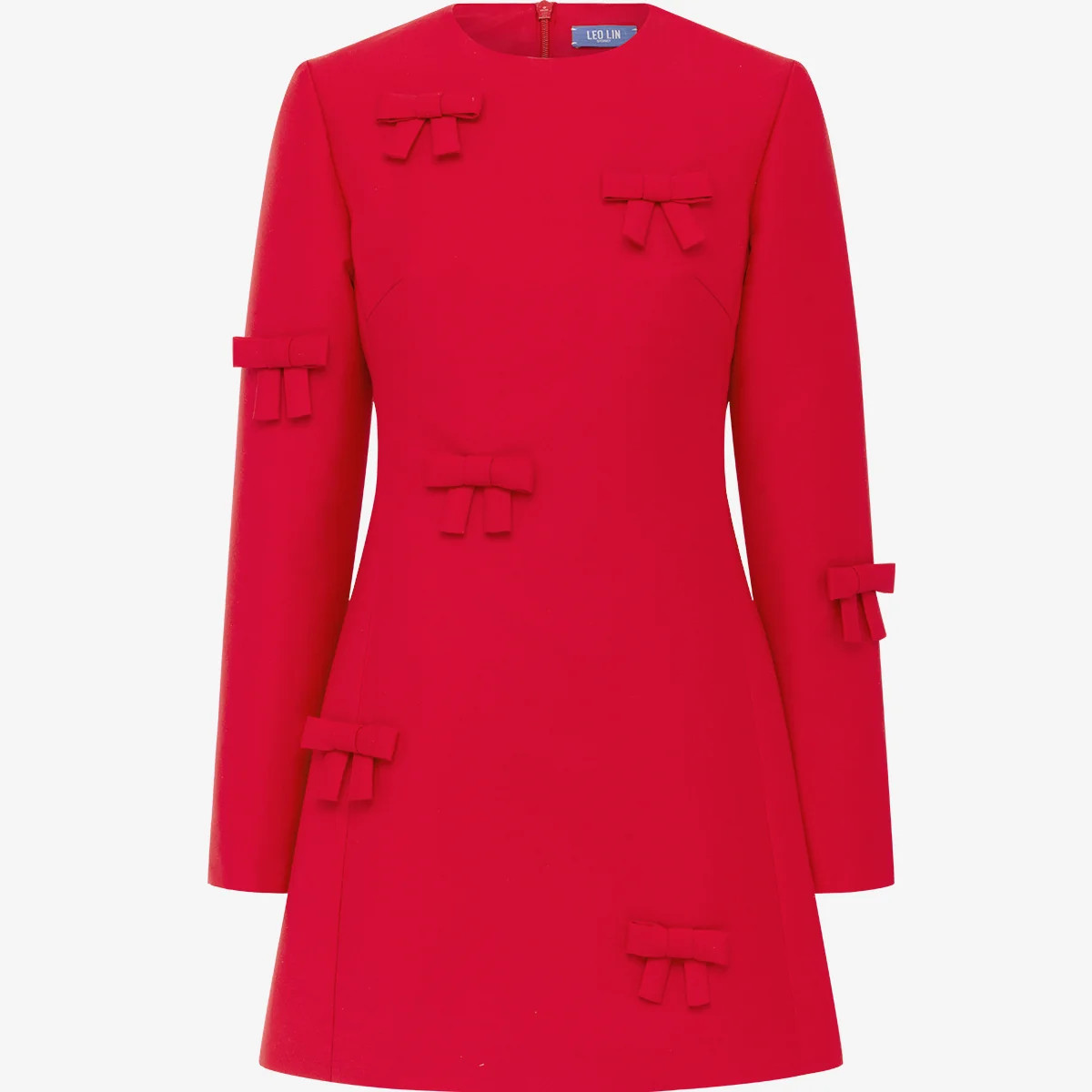 Aliza Bow Long Sleeve Mini Dress - Vermilion | LEO LIN US