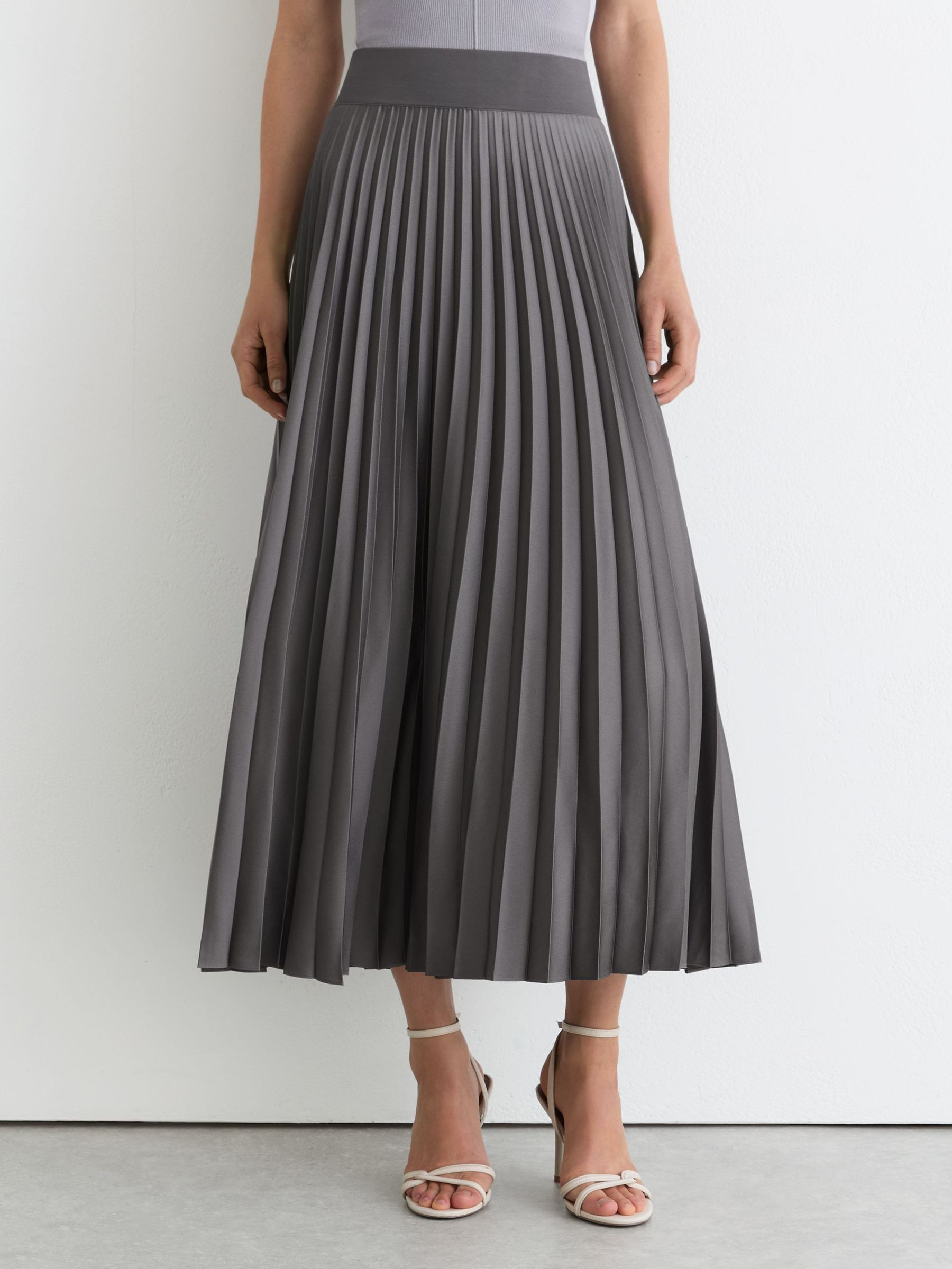 Reiss Pleated Midi Skirt in Grey - REISS | Reiss UK