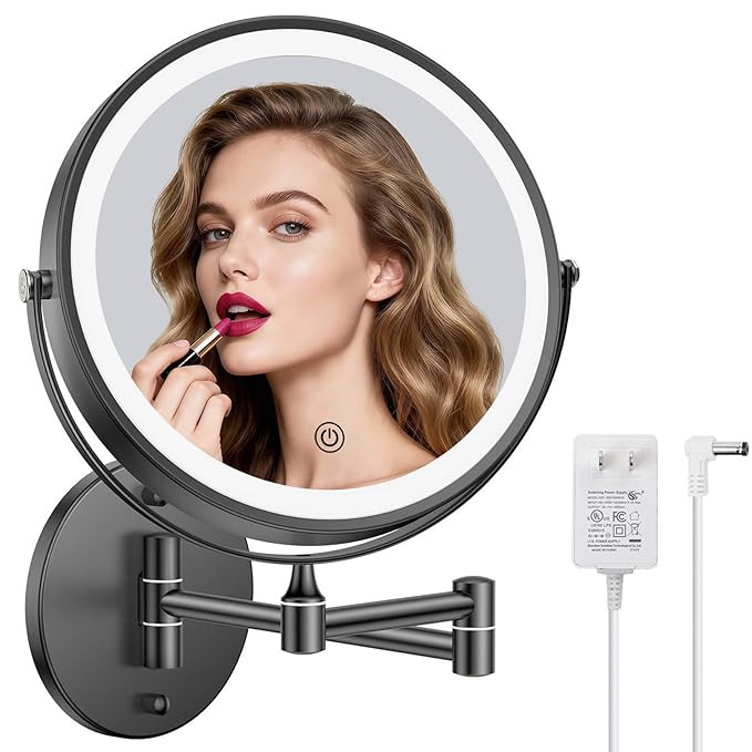 FASCINATE Rechargeable Wall Mounted Makeup Mirror with Lights and Magnification, 8 Inch Double Si... | Amazon (US)
