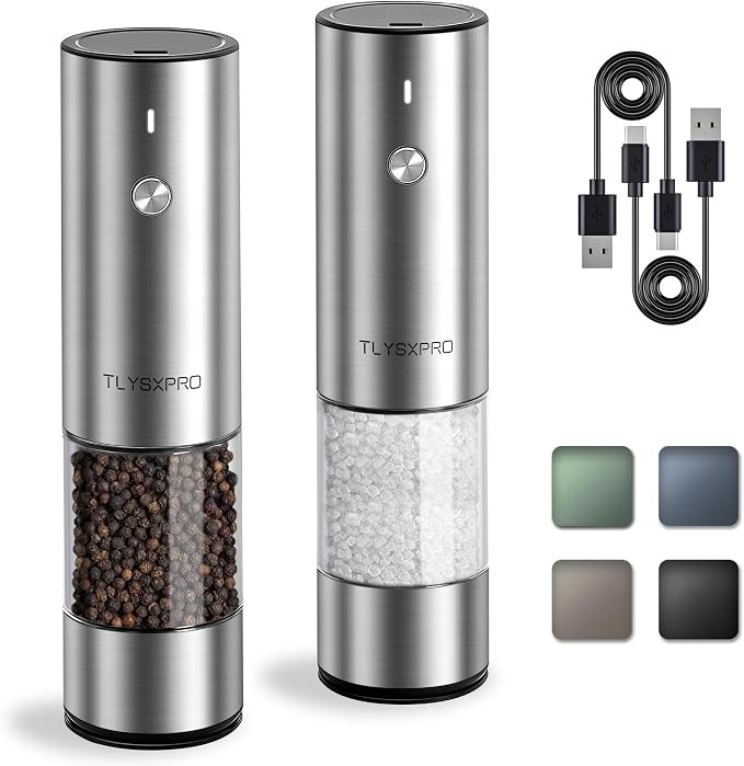 Electric Salt and Pepper Grinder Set, USB Rechargeable, Stainless Steel Automatic Salt and Pepper... | Amazon (US)
