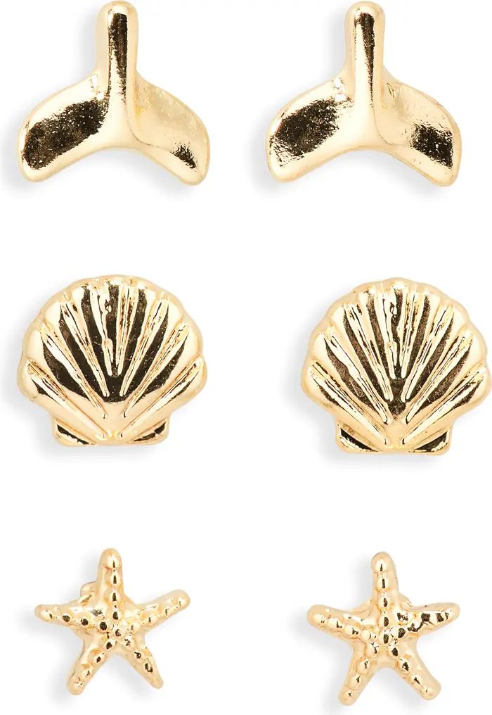 BP. Set of 3 Fin, Shell & Starfish Stud Earrings | Nordstrom | Nordstrom