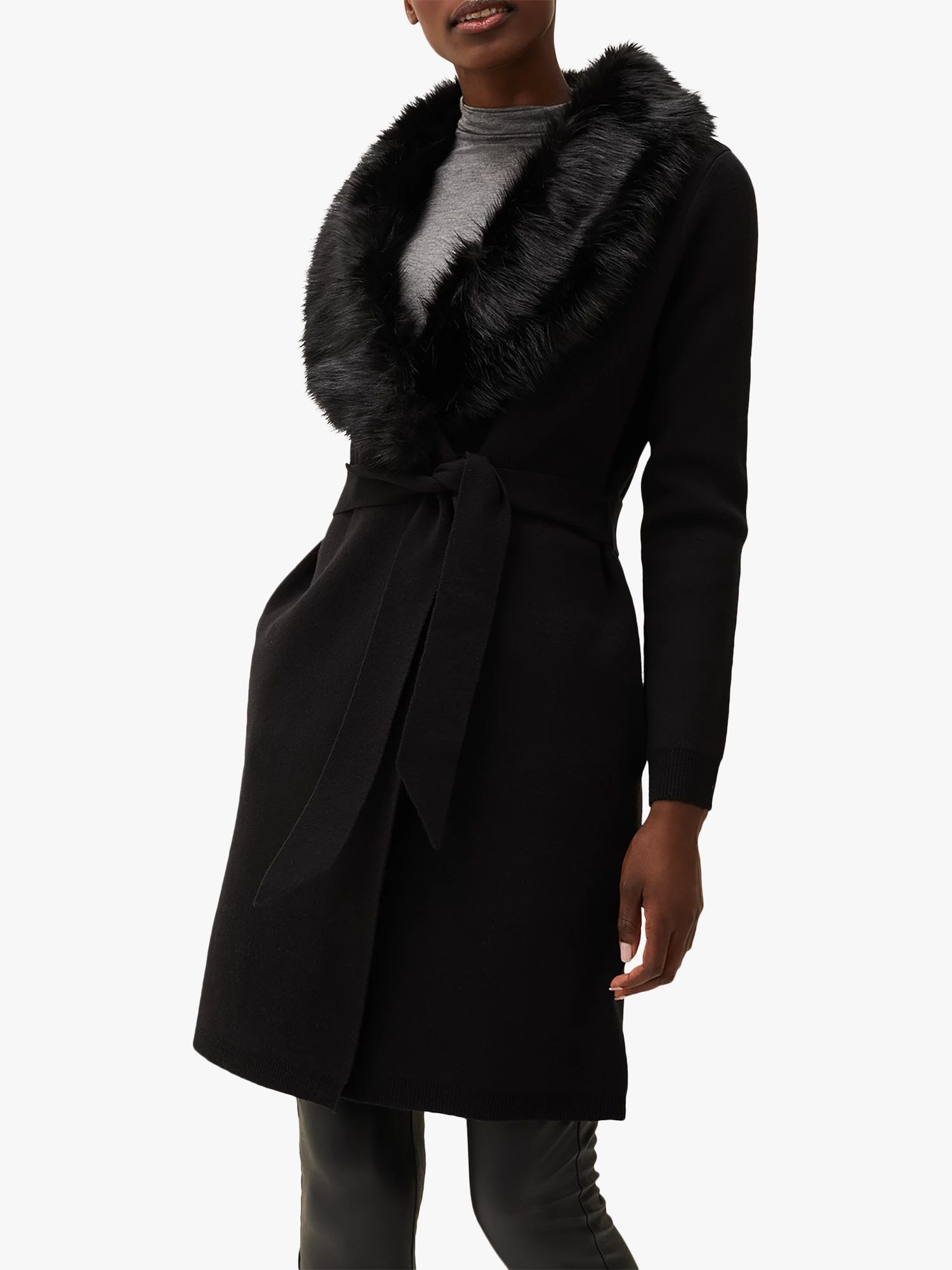 Phase Eight Edessa Faux Fur Collar Coat, Black | John Lewis (UK)