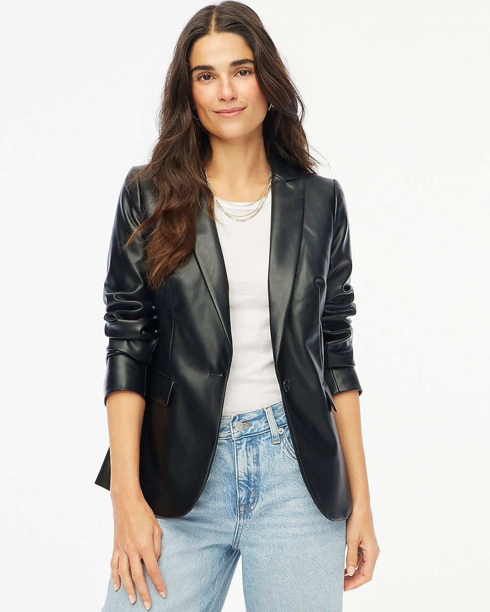 Faux-leather one-button blazer | J.Crew Factory