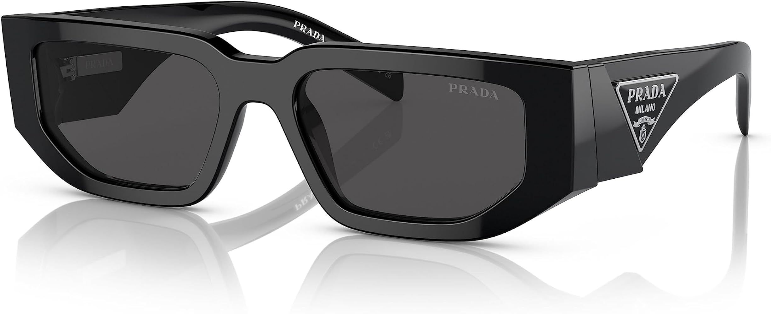 Prada PR 09ZS 1AB5S0 Black Plastic Rectangle Sunglasses Grey Lens | Amazon (US)
