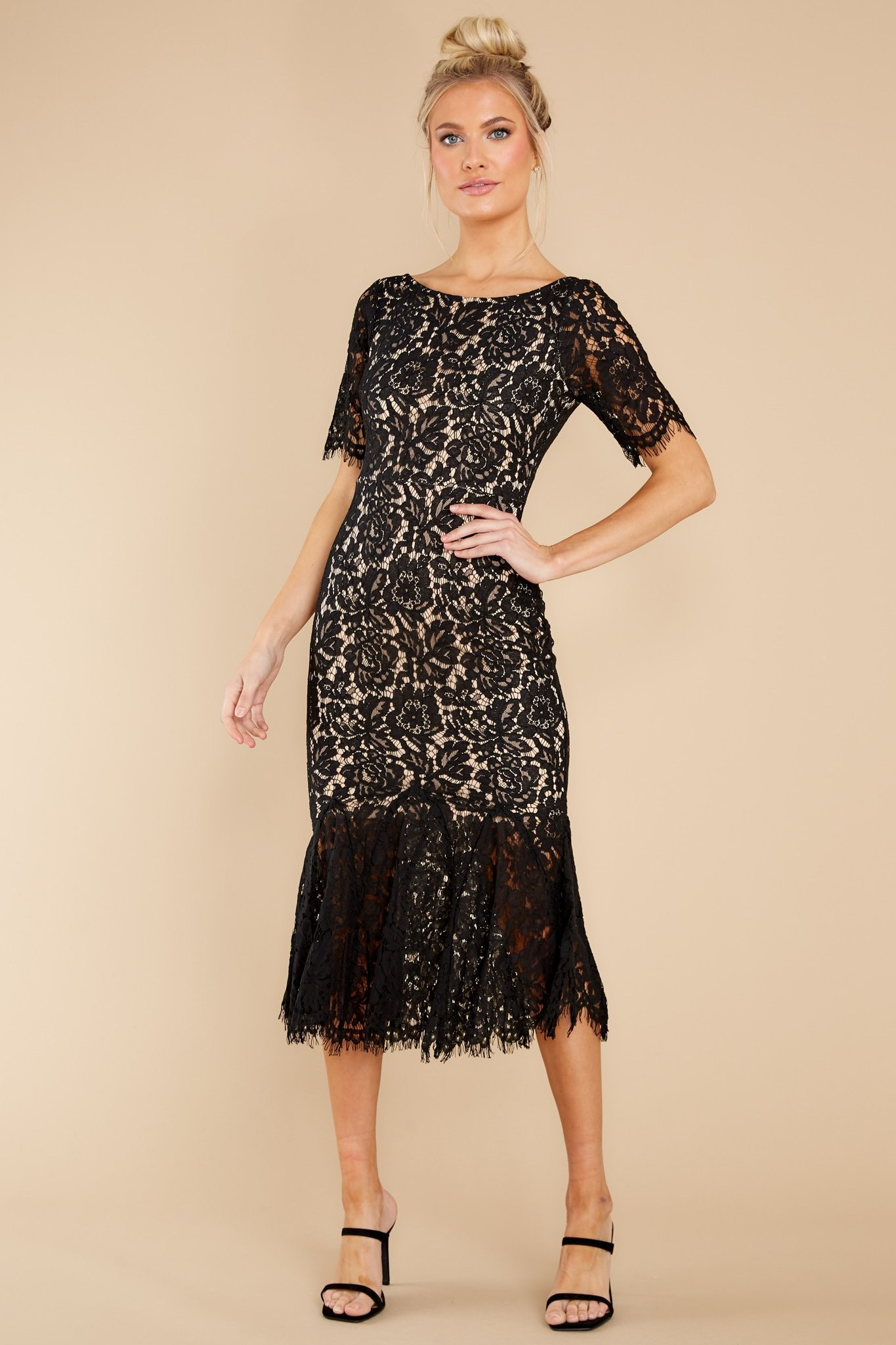 I Can't Resist Black Lace Midi Dress | Red Dress 