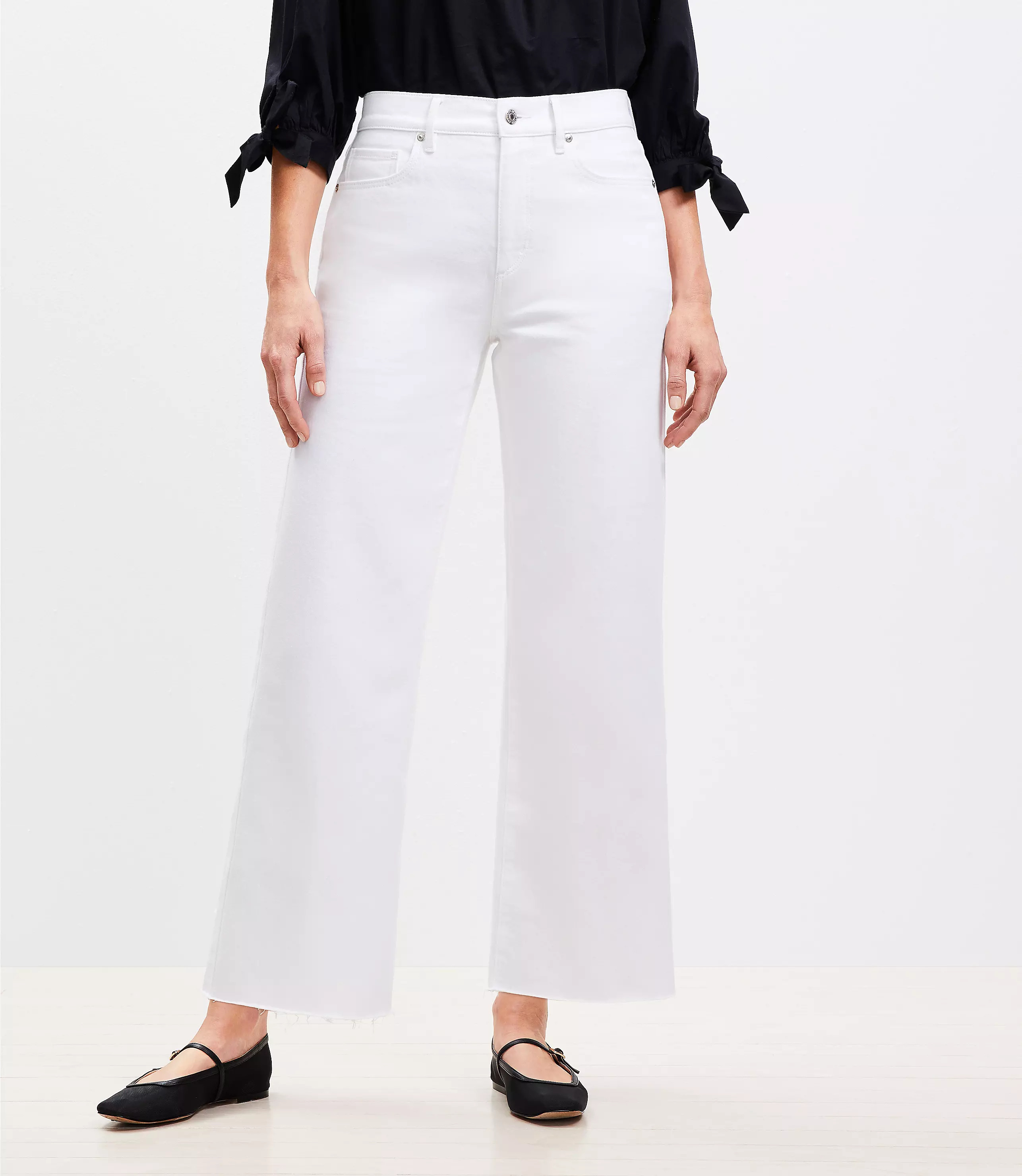 Curvy High Rise Wide Leg Crop Jeans in White | LOFT