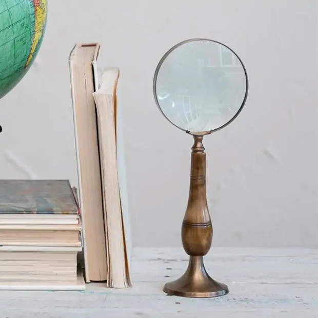 Antiqued Magnifying Glass Pedestal Stand | Antique Farm House