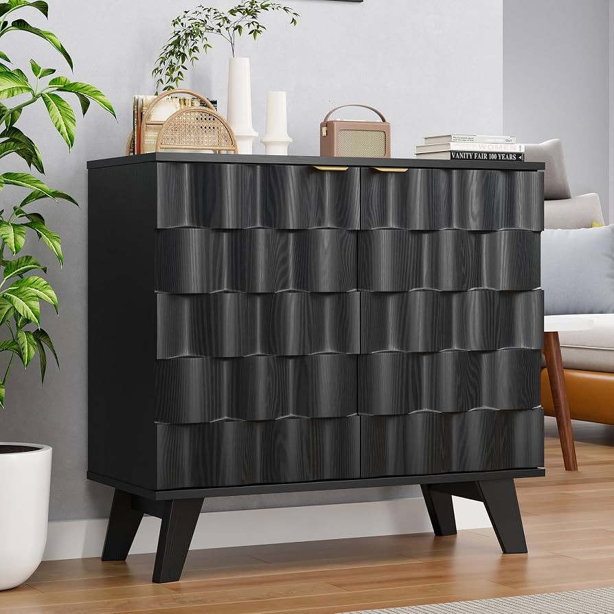 Buffet Cabinet, Fluted Sideboard Storage Cabinet with Adjustable Shelf and Door Handles, Modern C... | Amazon (US)
