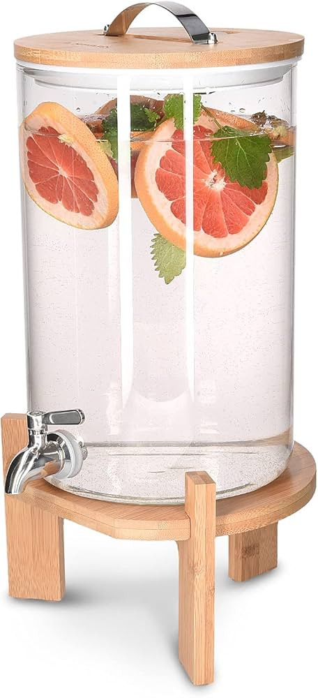 Navaris Beverage Dispenser with Stand - 1.8 Gallon (7L) Glass Drink Dispenser with Spigot, Lid, W... | Amazon (US)