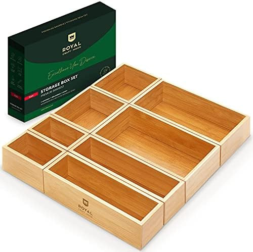 Amazon.com: ROYAL CRAFT WOOD Luxury Bamboo Drawer Organizer Storage Box, Bin Set - Multi-Use Draw... | Amazon (US)