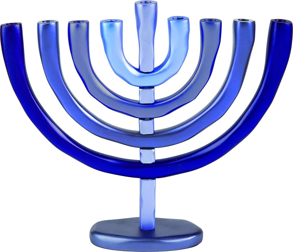 World Of Judaica Yair Emanuel Blue Aluminum Hanukkah Menorah with Temple Design | Amazon (US)