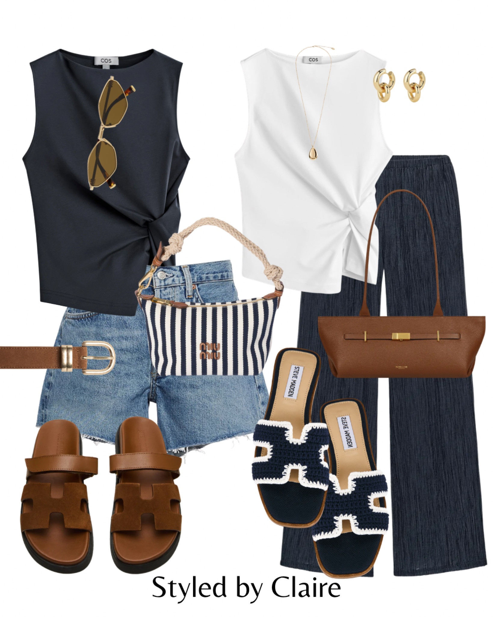 NAVY, WHITE & CHESTNUT❤️‍🔥
Tags: cos knot twist top side tie crinkled trousers raffia Steve Madden sandals demellier London shoulder bag brown leather miu miu mini suede belt sunglasses mango necklace fashion city break inspo outfit ideas cool girl summer spring ootd trends

#LTKstyletip #LTKsummer #LTKshoes