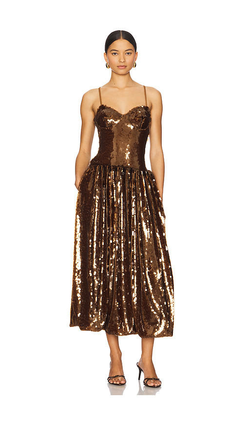 PatBO MIDI-KLEID MIT PAILLETTEN in Chocolate. Größe 2. Also in 0, 10. | Revolve Clothing (Global)