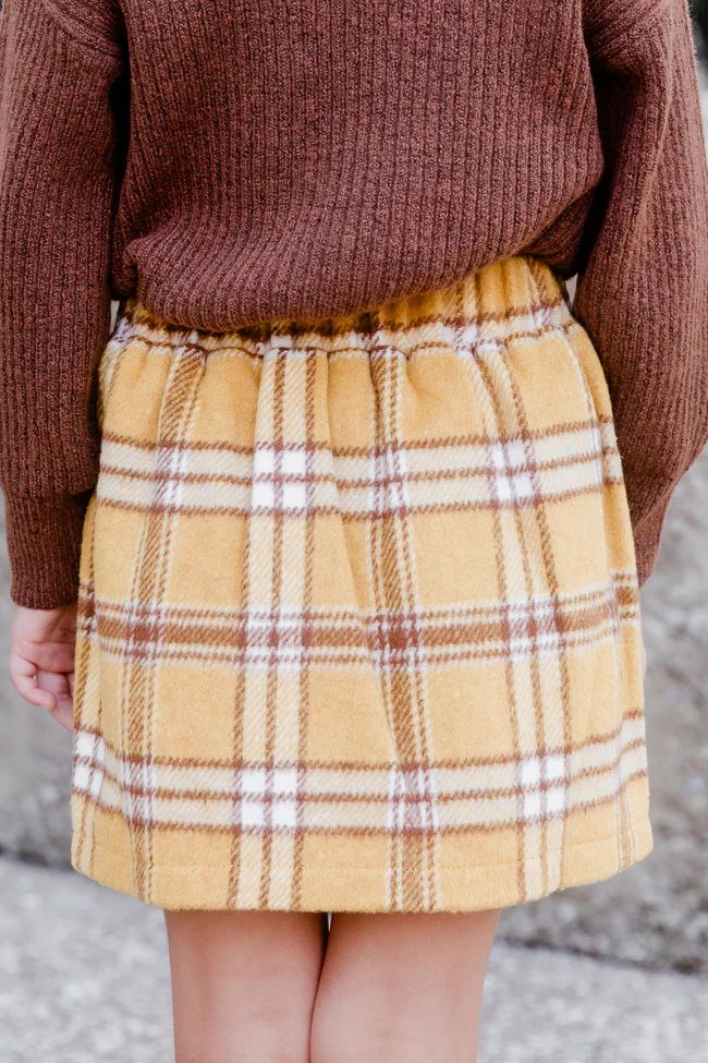 Be here Forever Kids Mustard Woven Plaid Skirt | Pink Lily