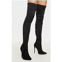 Emmi Black Faux Suede Extreme Thigh High Heeled Boots | PrettyLittleThing UK
