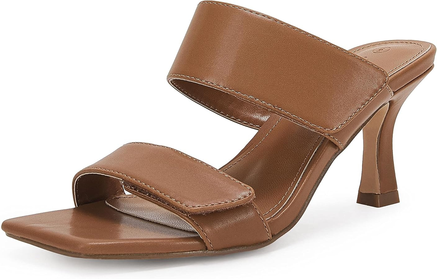 Ermonn Womens Two Strap Heeled Sandals Slip On Square Open Toe Stiletto Faux Leather Backless Mul... | Amazon (US)